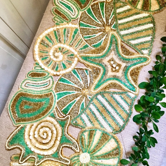 Pier 1 Accents Aqua Beaded Beachcoral Table Runner Poshmark